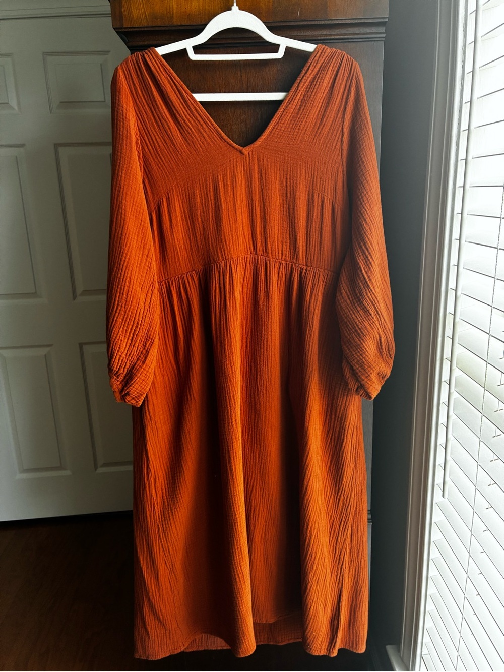 Madewell 100% Cotton Gauze Midi Dress Large Rust Orange Boho Cottagecore - Picture 3 of 9